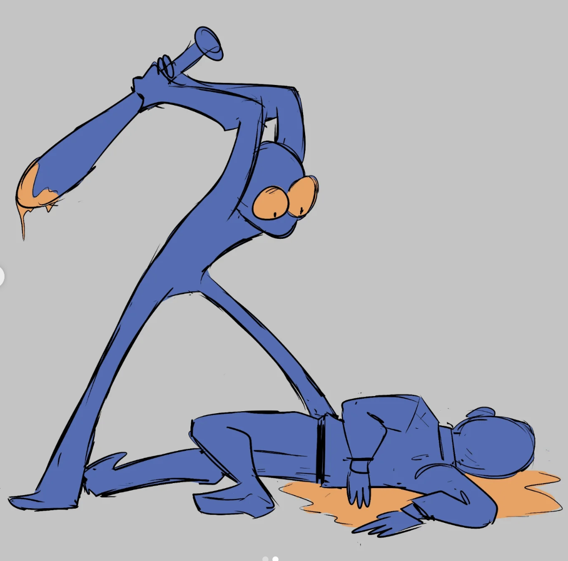 Blue character in dynamic action pose