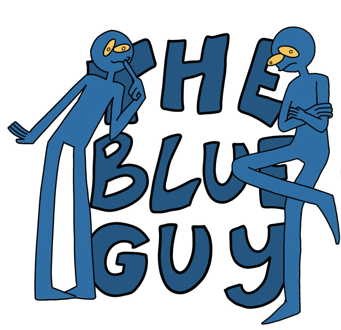 The Blue Guy logo with characters